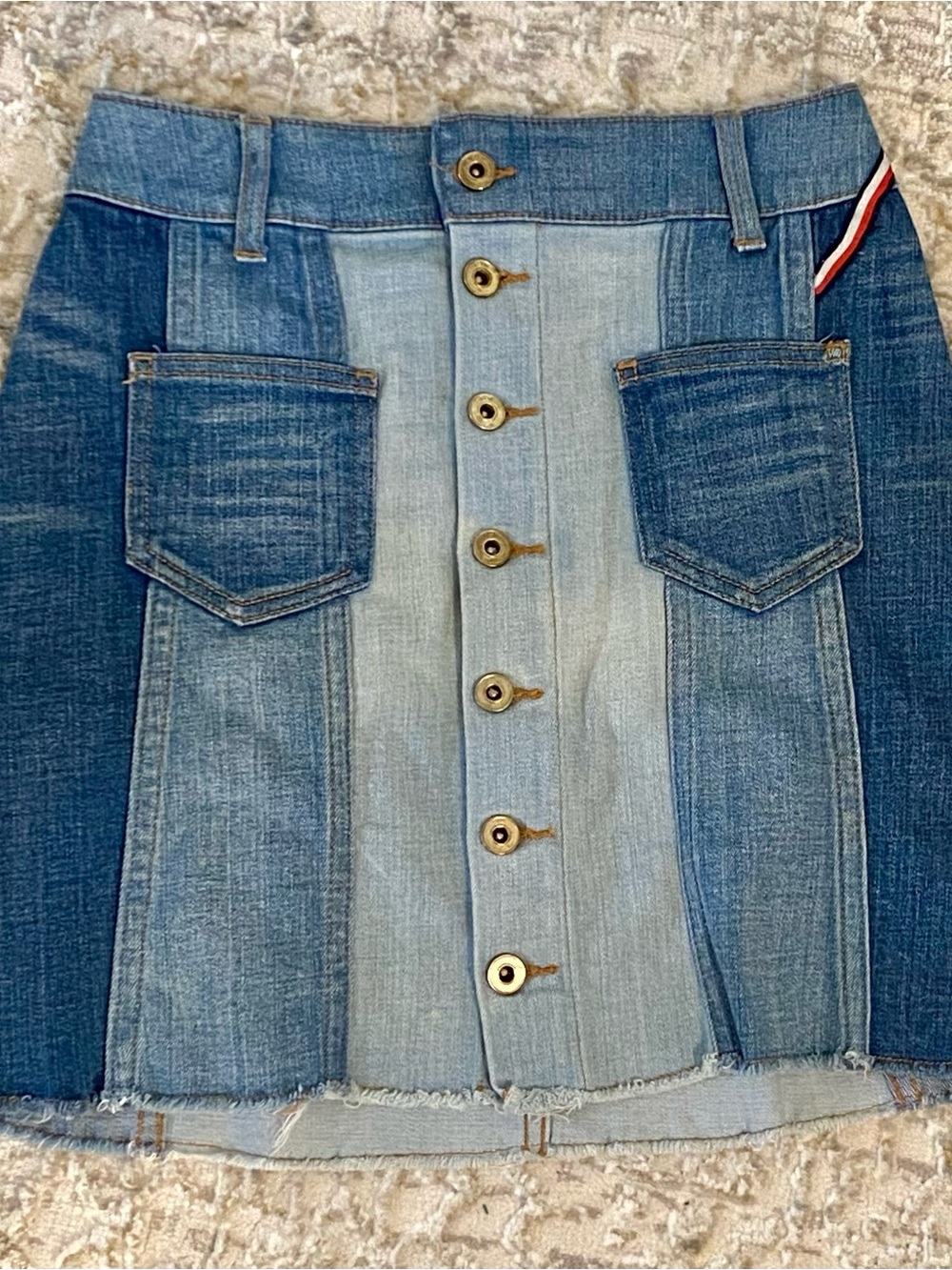 Tommy Hilfiger Two-Tone Denim Patchwork Mini Skirt - Blue